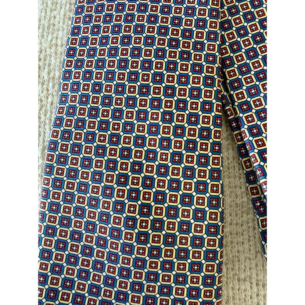 Etienne‎ Aigner Men's 100% Silk Tie Blue Red Yellow Geometric Medallion USA